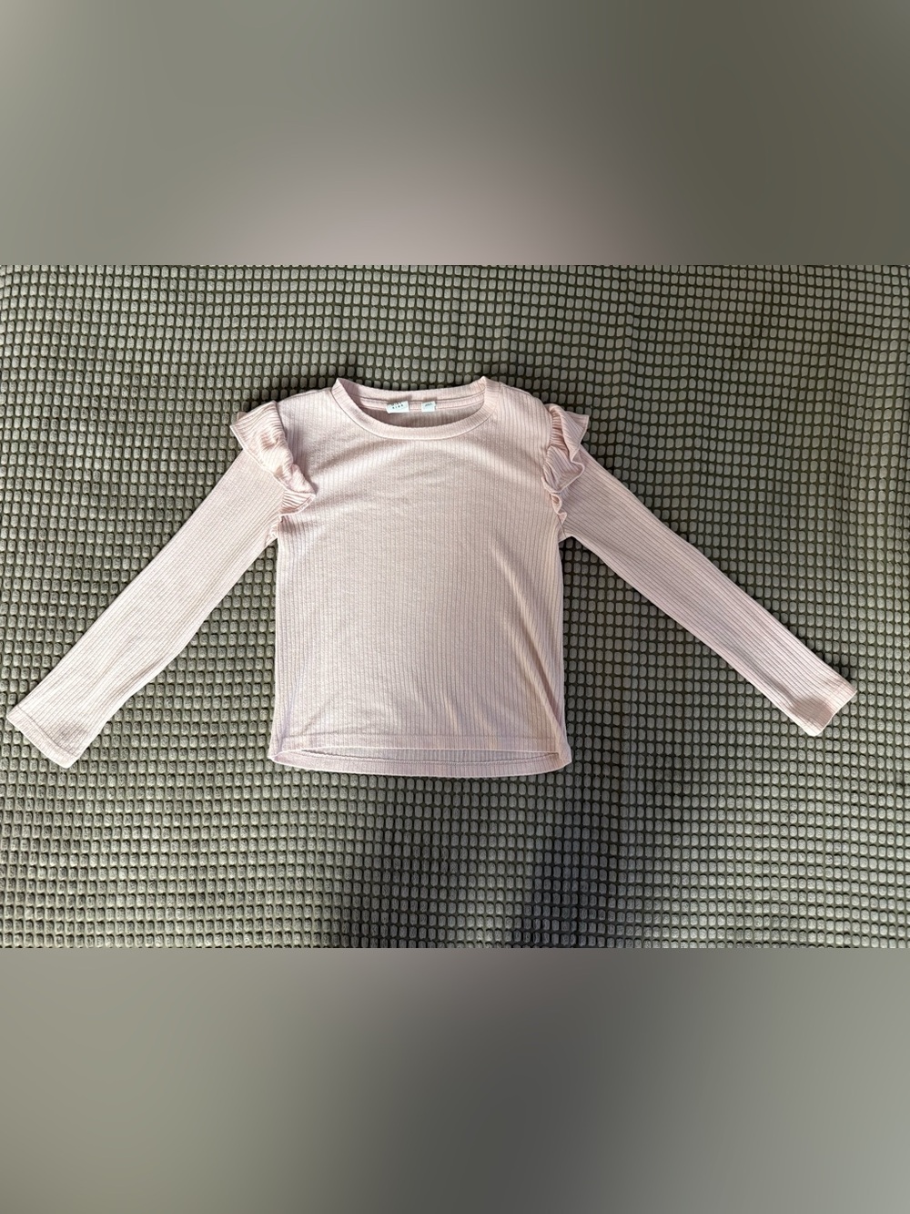 GAP Light Pink Ribbed Long-Sleeve Top with Ruffle Shoulders S 6/7